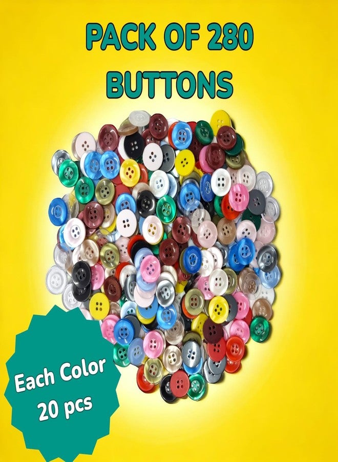 RIANZ 280 pcs 15mm Big Buttons for Craft DIY Round Resin Sewing Buttons for Clothes, 4 Holes 14 Colors Ornament Crafts Buttons for Sewing Knitting Arts (Multi Color) - Image 2